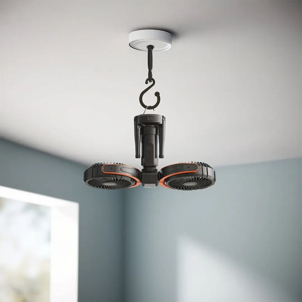 A Photo Of Porodo Dual-Head Oscillating Fan – Rechargeable 8000mAh Battery, 4 Speed Settings, USB-C – Black