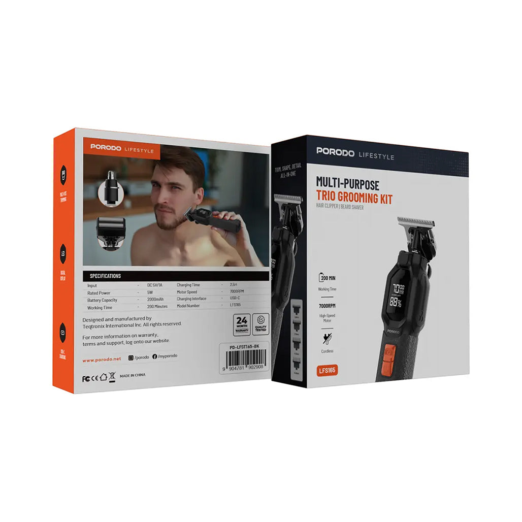 A Photo Of Porodo Lifestyle Multi-Purpose Trio Grooming Kit - Black