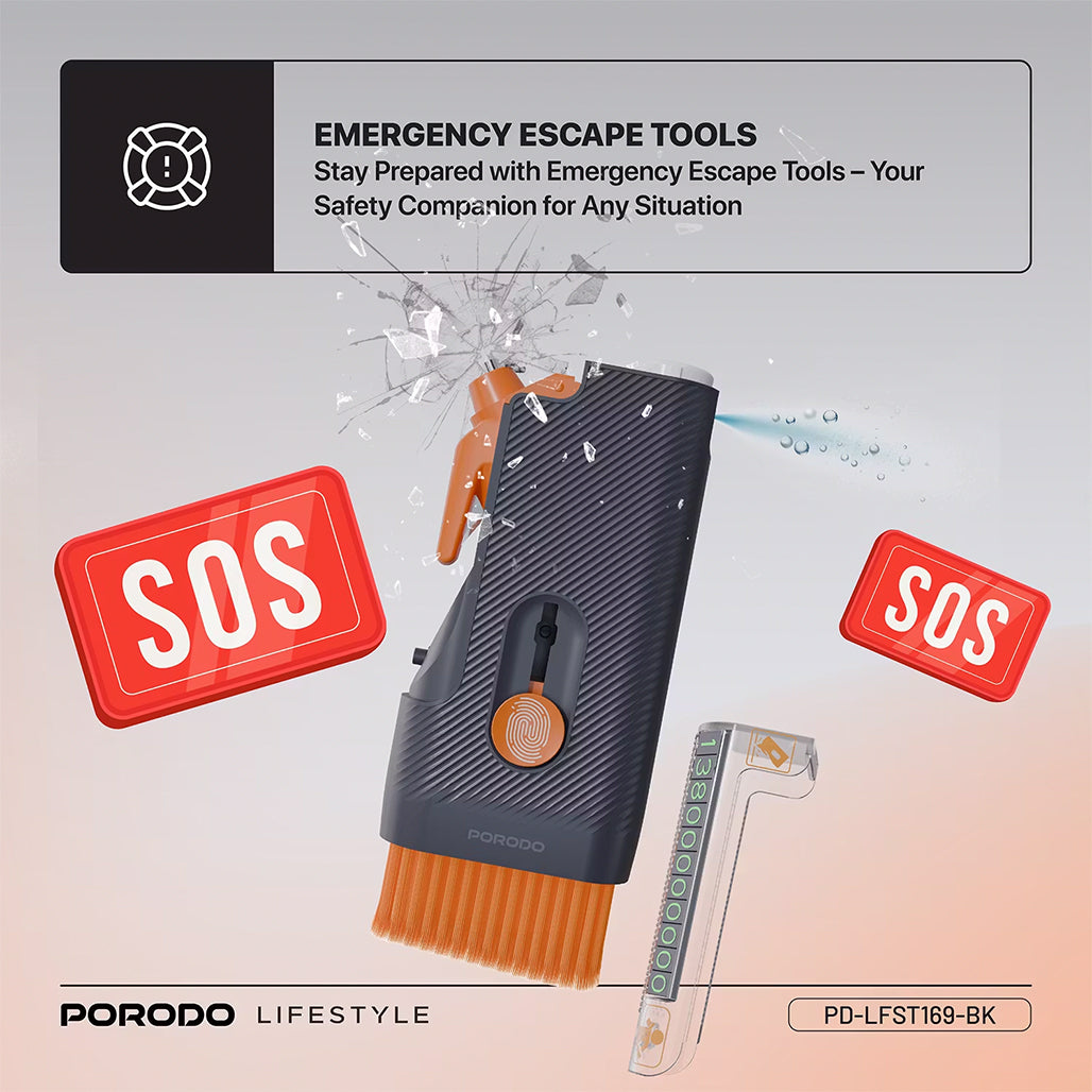A Photo Of Porodo Lifestyle Multi-Purpose Emergency Car Safety & Cleaning Kit – Compact & Portable – Black
