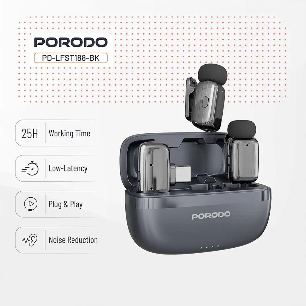A Photo Of Porodo Wireless Lavalier Microphones Type-C - Black
