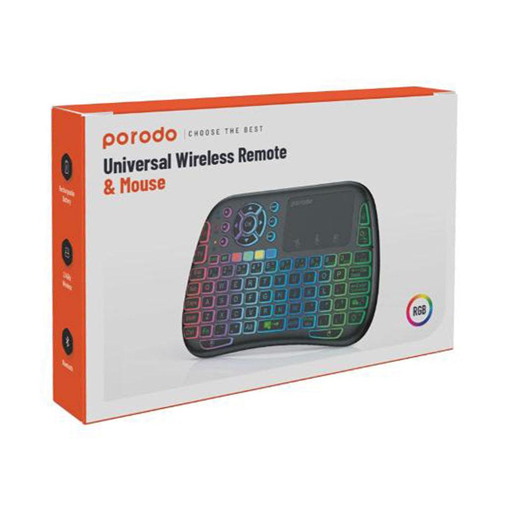 A Photo Of Porodo Universal Wireless Keyboard & Mouse with RGB Lighting