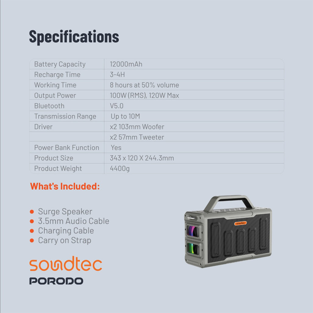 A Photo Of Porodo Soundtec Surge - 2.2 Channel Party Speaker