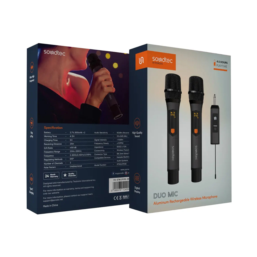 A Photo Of Porodo Soundtec Duo Wireless Microphone Set – Black