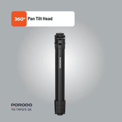 A Photo Of Porodo Ultra-Light Aluminum Tripod - Black | Portable, Durable, 360° Rotation, 10kg Load Capacity