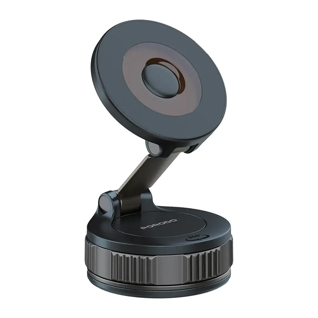 A Photo Of Porodo Rotarex MagSafe Car Mount with Powerful Suction Base - Black