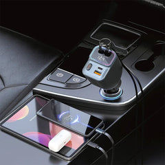A Photo Of Porodo 65W Car Charger Dual Retractable Cable - Black