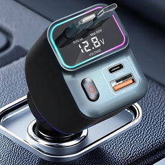 A Photo Of Porodo 65W Car Charger Dual Retractable Cable - Black