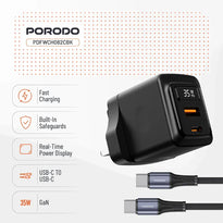 Porodo GaN 35W Dual Port Wall Charger with Power Display