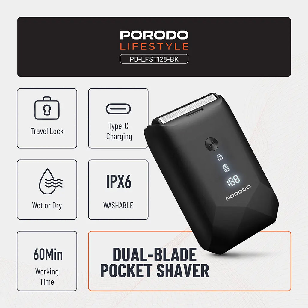 A Photo Of Porodo Lifestyle Dual-Blade Pocket Shaver – Black - PDLFST128BK
