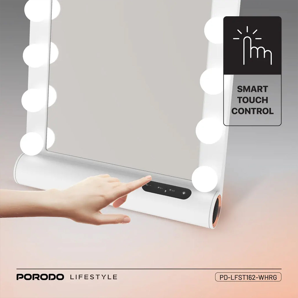 A Photo Of Porodo Lifestyle Hollywood Vanity Lighted Mirror - White/Rose Gold