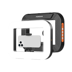A Photo Of Porodo Lifestyle Handheld Ring Grip Camera & phone vlogging light with Desktop support & Phone clamp - Black
