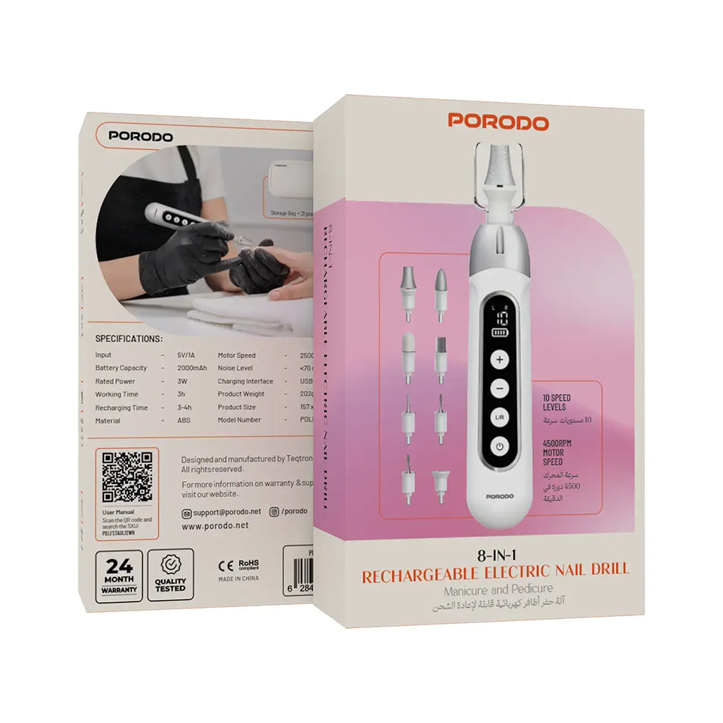 A Photo Of Porodo 8-In-1 Rechargeable Electric Nail Drill with Manicure and Pedicure