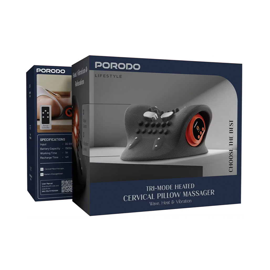 A Photo Of Porodo Lifestyle Electric Heated Neck and shoulder pillow massager - Black