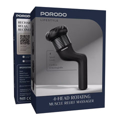 A Photo Of Porodo Lifestyle Portable Handheld Multi-Speed Rotating massager with 4 heads- Black