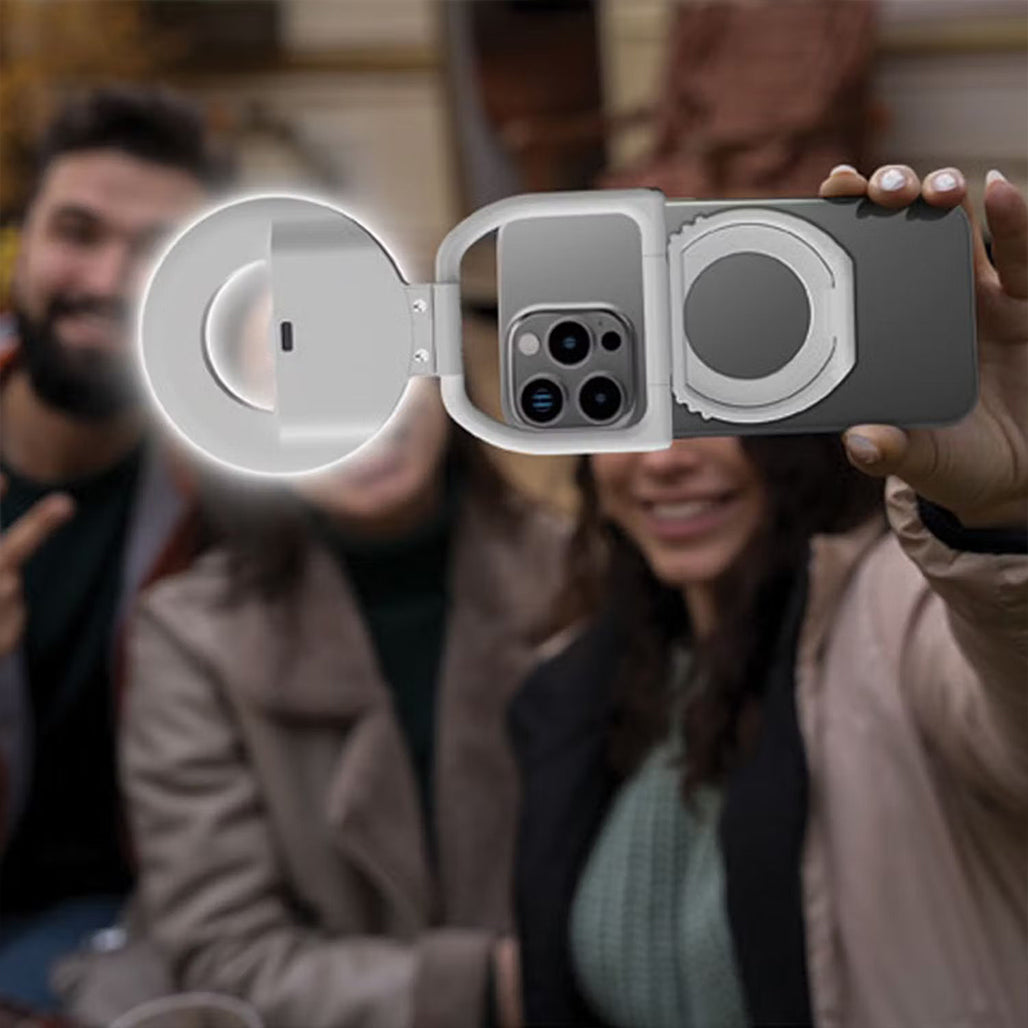 A Photo Of Porodo Snapbright Magnetic LED Fill Light with Adjustable Phone Mount