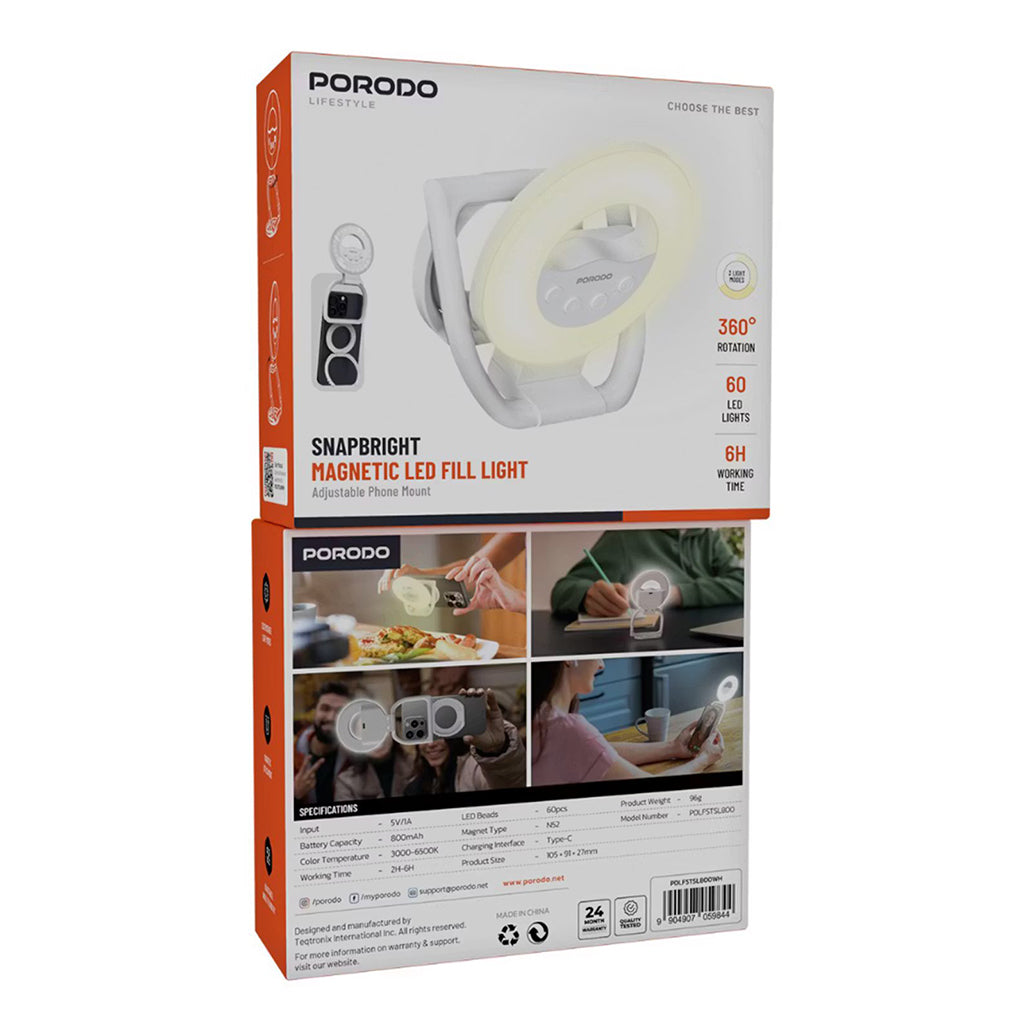 A Photo Of Porodo Snapbright Magnetic LED Fill Light with Adjustable Phone Mount
