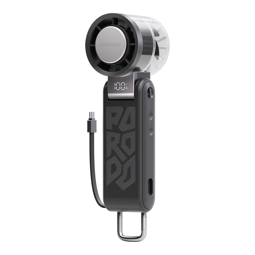 A Photo Of Porodo Lifestyle Chillo Volt - Foldable Handheld Fan with Semiconductor Cooling & Power Bank Function