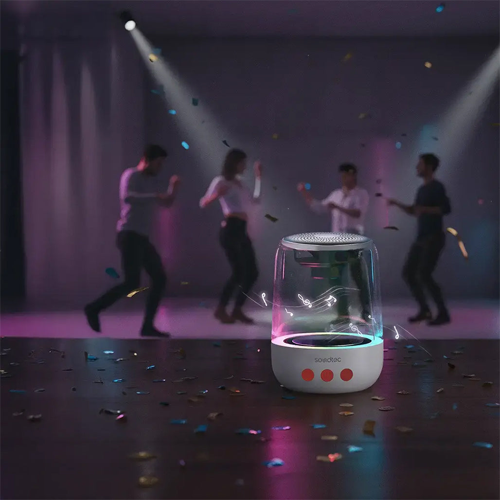 A Photo Of Porodo Soundtec Crystal-Glow Mini Portable Bluetooth Speaker with RGB Lights