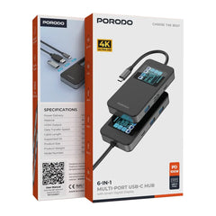 A Photo Of Porodo 6-In-1 Multi-Port USB-C Hub with Smart Digital Display