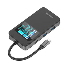 A Photo Of Porodo 6-In-1 Multi-Port USB-C Hub with Smart Digital Display