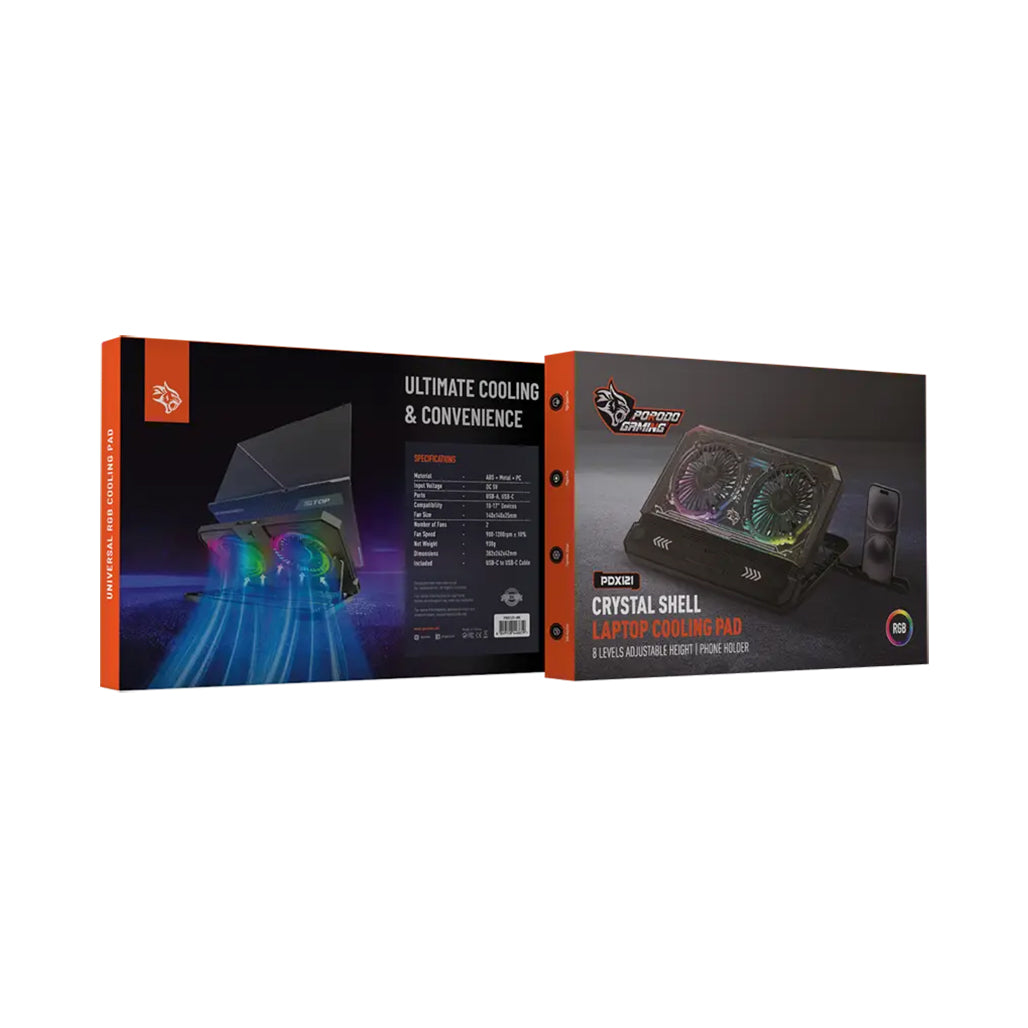 A Photo Of Porodo PDX121 Gaming Crystal Shell Laptop Cooling Pad - Black