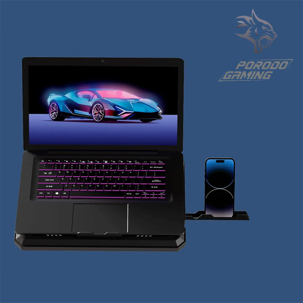 A Photo Of Porodo PDX121 Gaming Crystal Shell Laptop Cooling Pad - Black