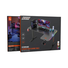 A Photo Of Porodo Gaming Xcommand Carbon Fiber Gaming Table with RGB Lights & Holders - Black - PDX122BK