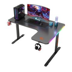 A Photo Of Porodo Gaming Xcommand Carbon Fiber Gaming Table with RGB Lights & Holders - Black - PDX122BK