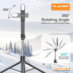 A Photo Of Plokama Live K10 Pro - LED Selfie Stick Portable Tripod 200cm