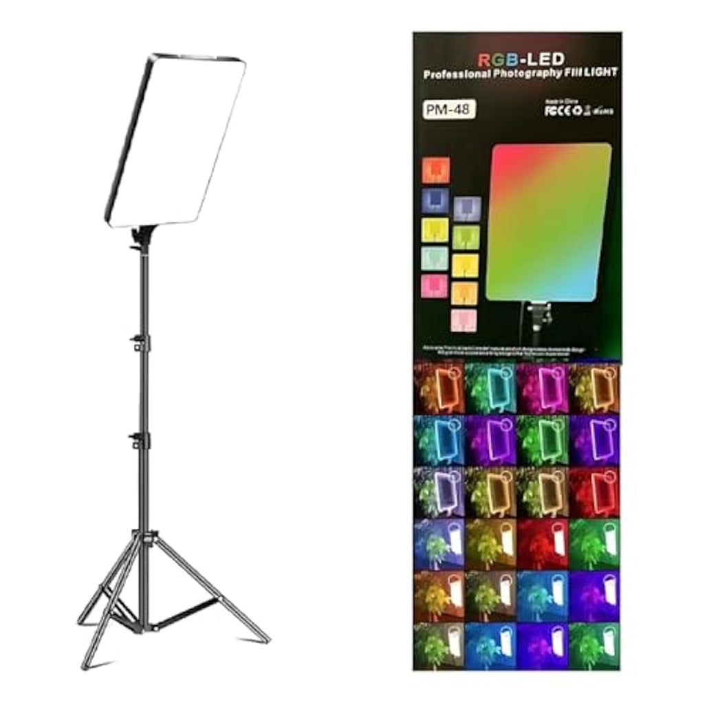 A Photo Of RGB LED Photography Light PM-48 with Tripod – Adjustable Brightness & Full-Color Spectrum
