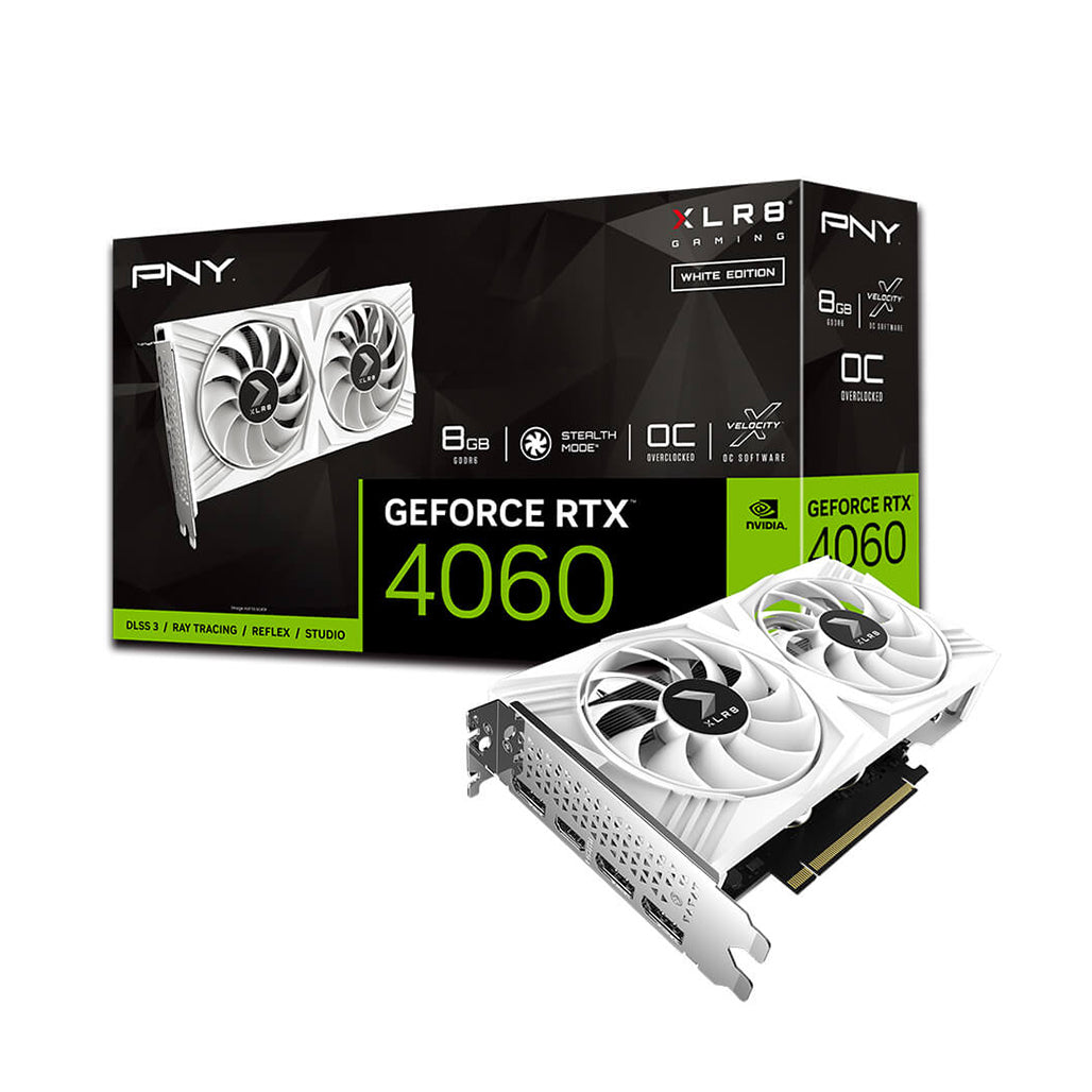 A Photo Of PNY GeForce RTX 4060 8GB OC XLR8 VERTO DF White Edition