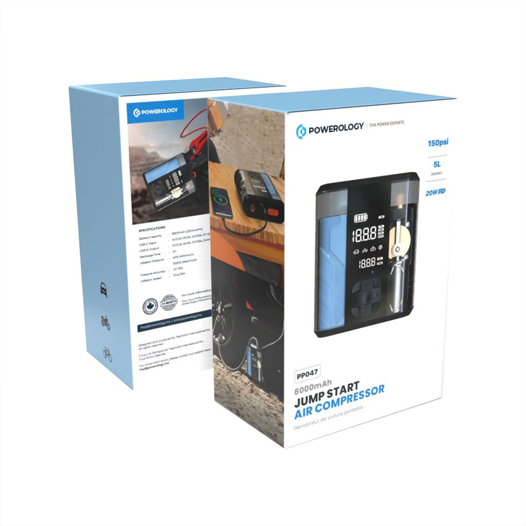 A Photo Of Powerology 8800mAh Jump Start Air Compressor - Transparent