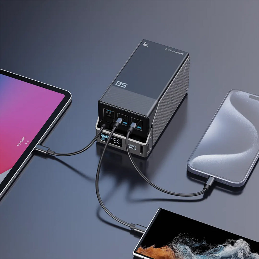 A Photo Of Powerology 50000mAh Power Bank 65W 3×PD Type-C and 3×USB-A - Black