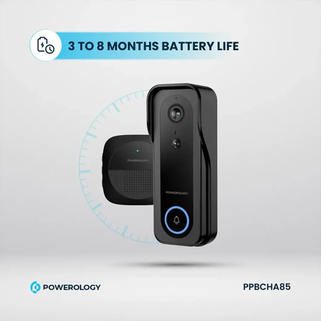 A Photo Of Powerology Smart WiFi Video Doorbell Camera with 3MP HD, Night Vision & 2-Way Audio – Black