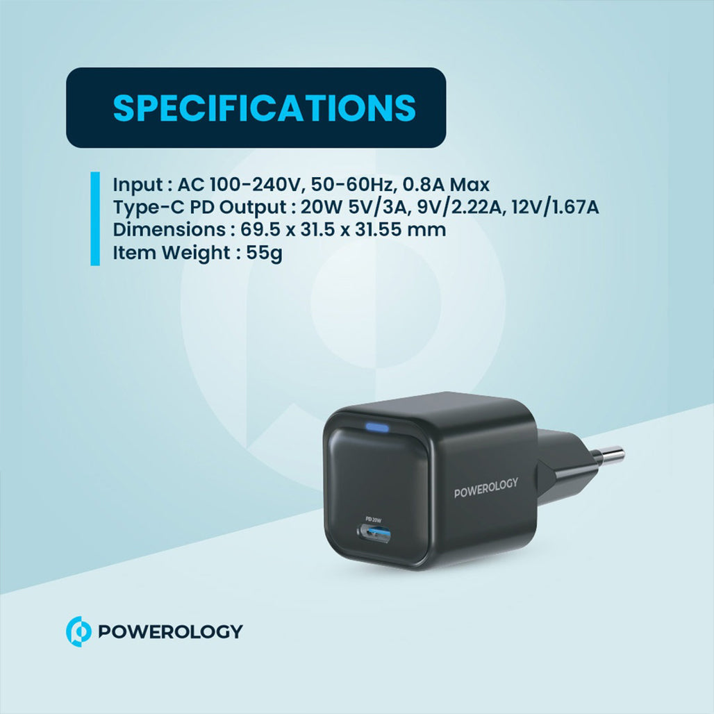 A Photo Of Powerology Ultra-Compact GaN Charger PD 20W EU - Black