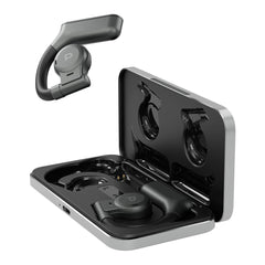 A Photo Of Powerology Air Conduction  TWS Earbuds with Metal Charging Case - Grey