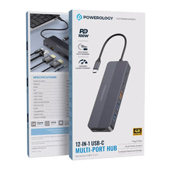 A Photo Of Powerology 12-in-1 USB-C Multi-Port Hub with 4K Dual Display