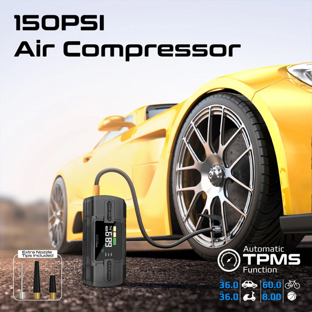 A Photo Of Promate PatrolPack-3 Car Jump Starter with 150PSI Air Compressor, 12000mAh Power Bank & LED Flashlight