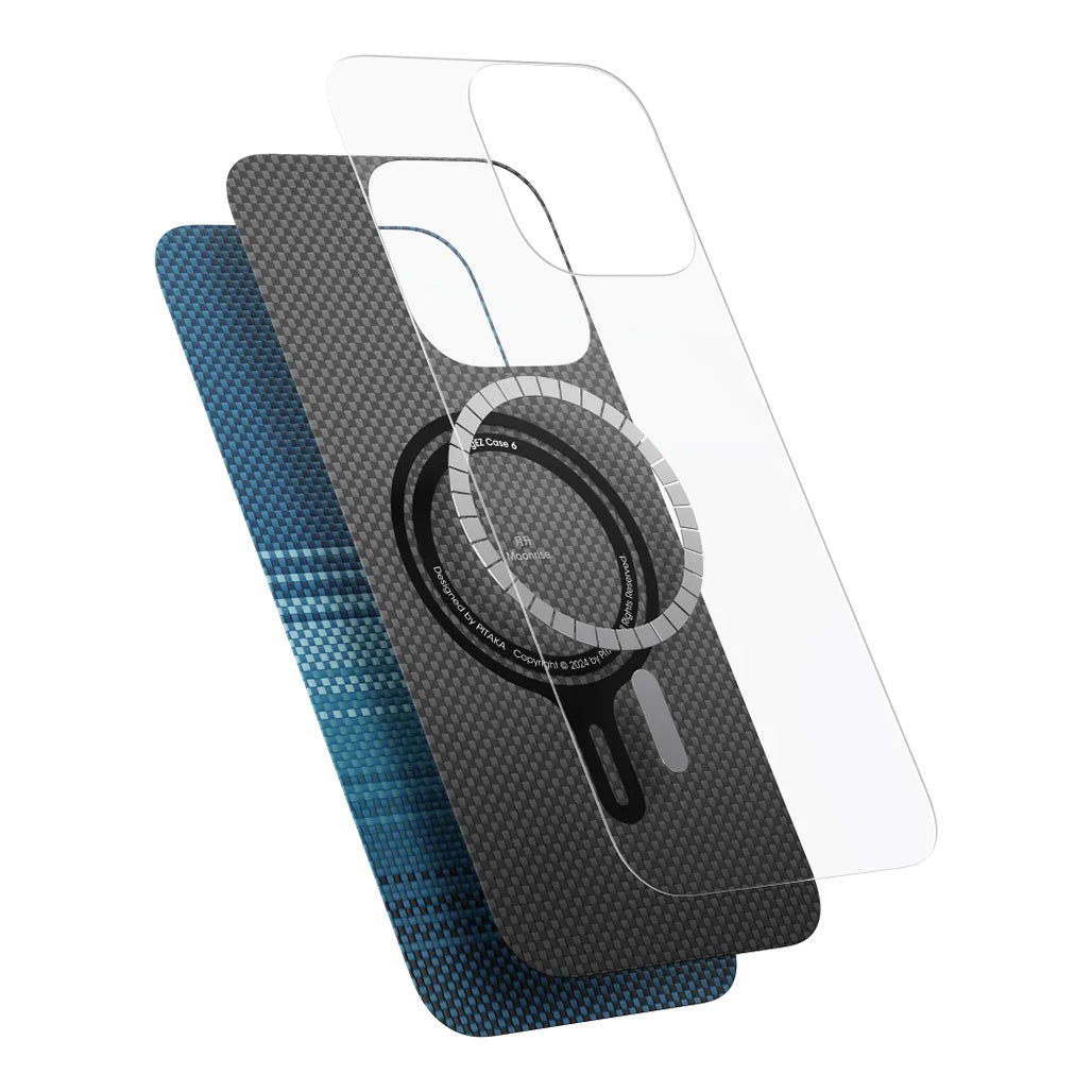 A Photo Of Pitaka Sunset Moonrise Tactile Woven Case for iPhone 16 | Slim & MagSafe Compatible