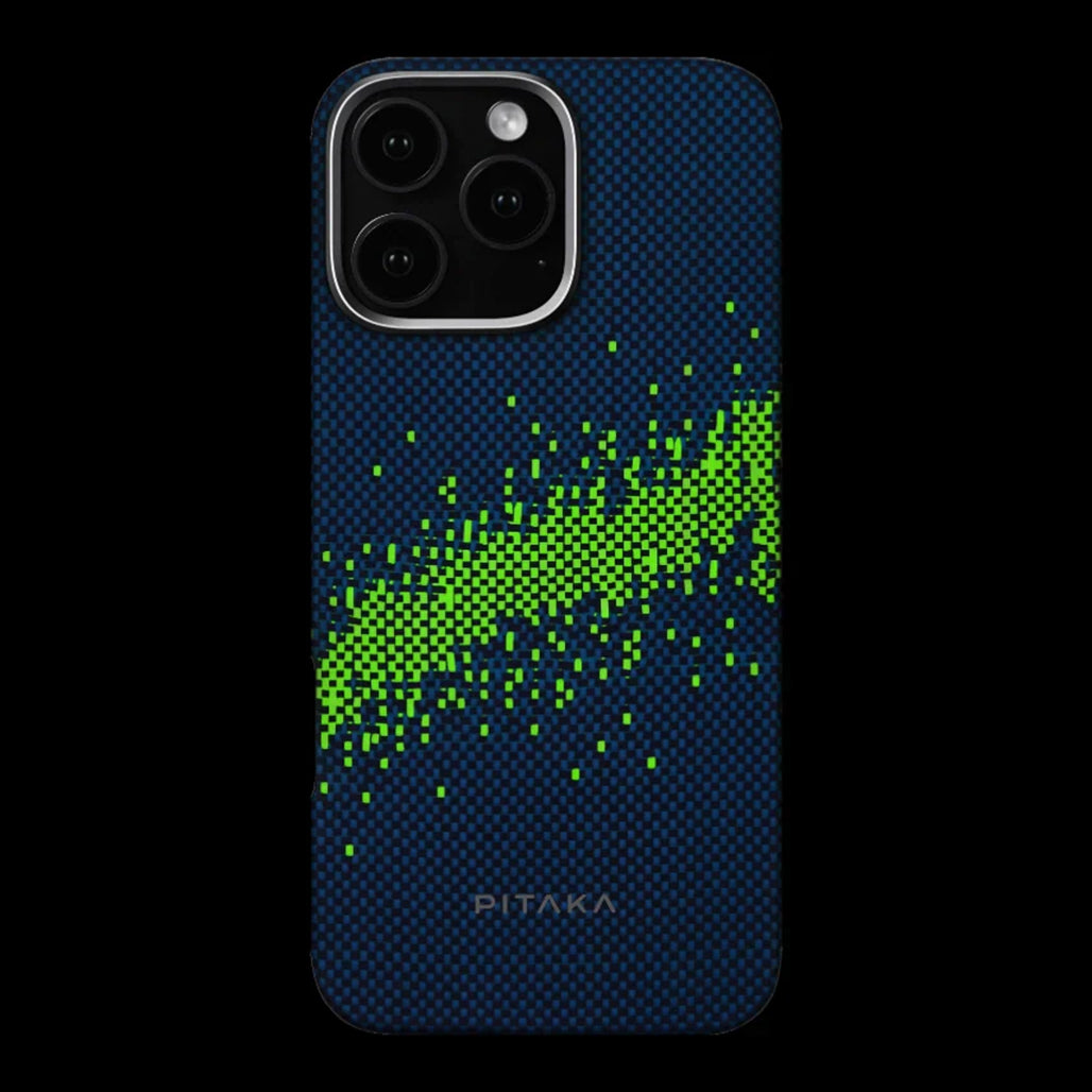 A Photo Of Pitaka StarPeak Luminous Woven Case for iPhone 16 Pro – Glow-in-the-Dark Aramid Fiber Cover