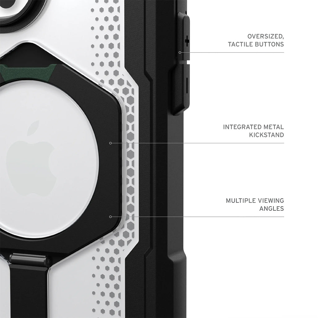 A Photo Of UAG Plasma XTE iPhone 16 Pro Case - Black/Clear | Durable, MagSafe-Compatible Case with Kickstand and 20 ft Drop Protection