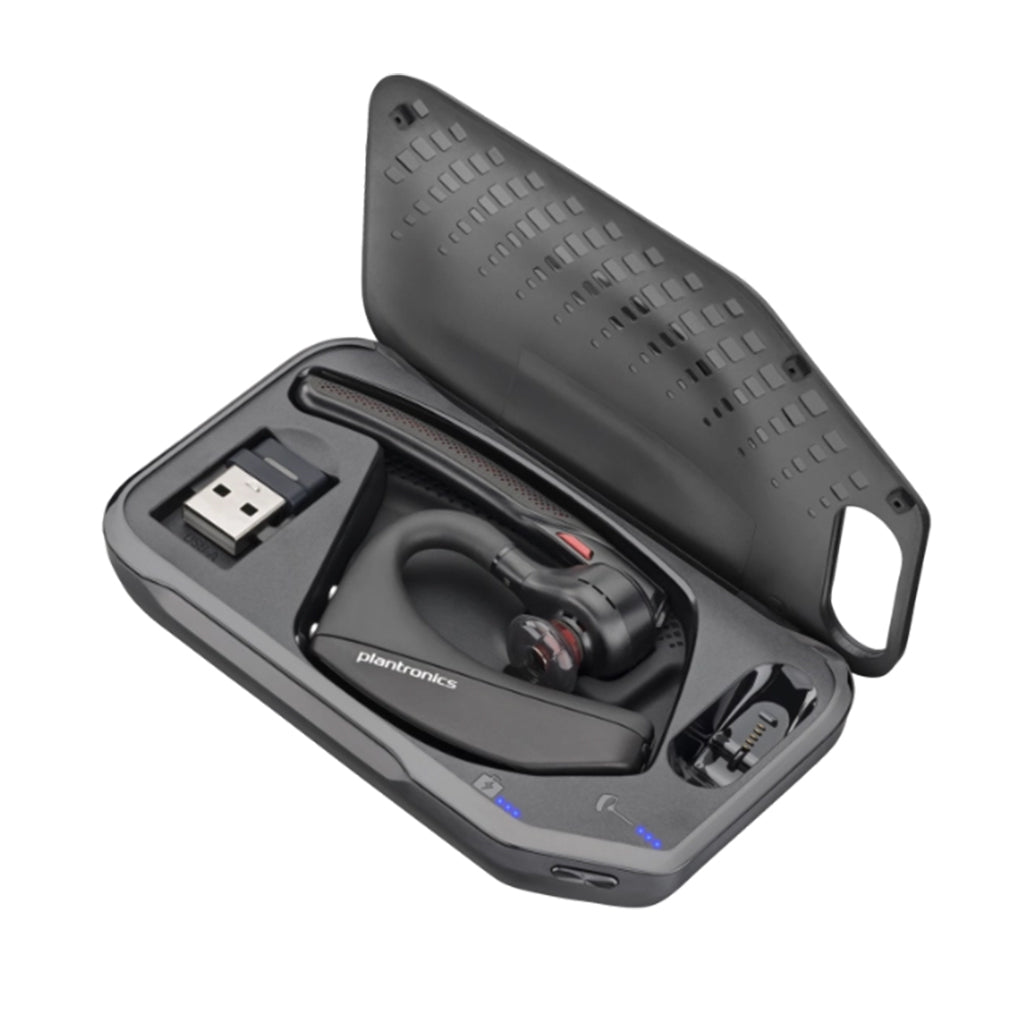 A Photo Of Poly Voyager 5200 UC Bluetooth Headset with Charging Case