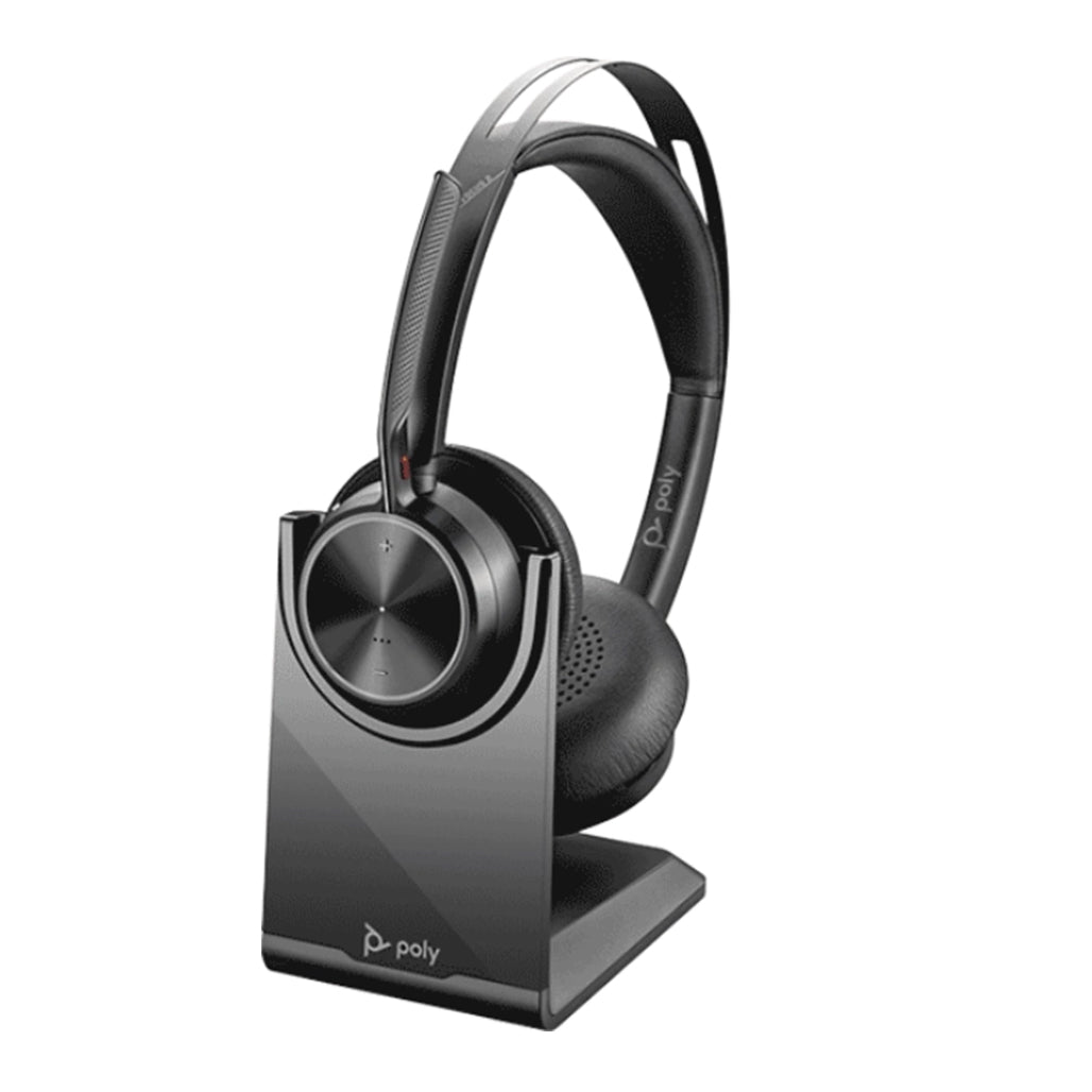 A Photo Of Poly Voyager Focus 2 - Wireless Headset USB-C with Charging Stand