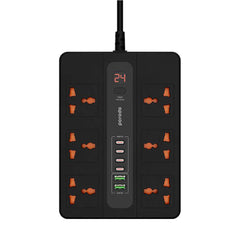 A Photo Of Porodo 6 AC 2 USB-A 24W & 4 USB-C PD 36W Multi-Port Super Hub 3M 3000W UK - Black