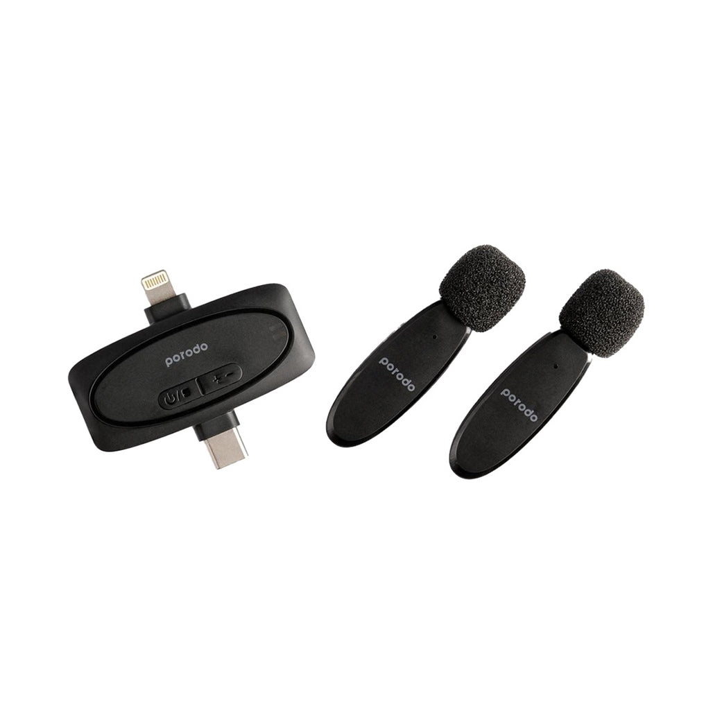 A Photo Of Porodo Dual Connector Lavalier Microphone Dual Mic - Black