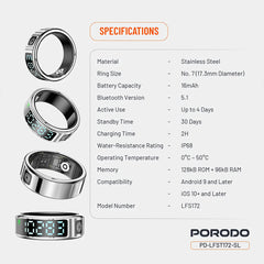 A Photo Of Porodo FitSync Smart Ring Size 7 – Stainless Steel Smart Fitness Ring