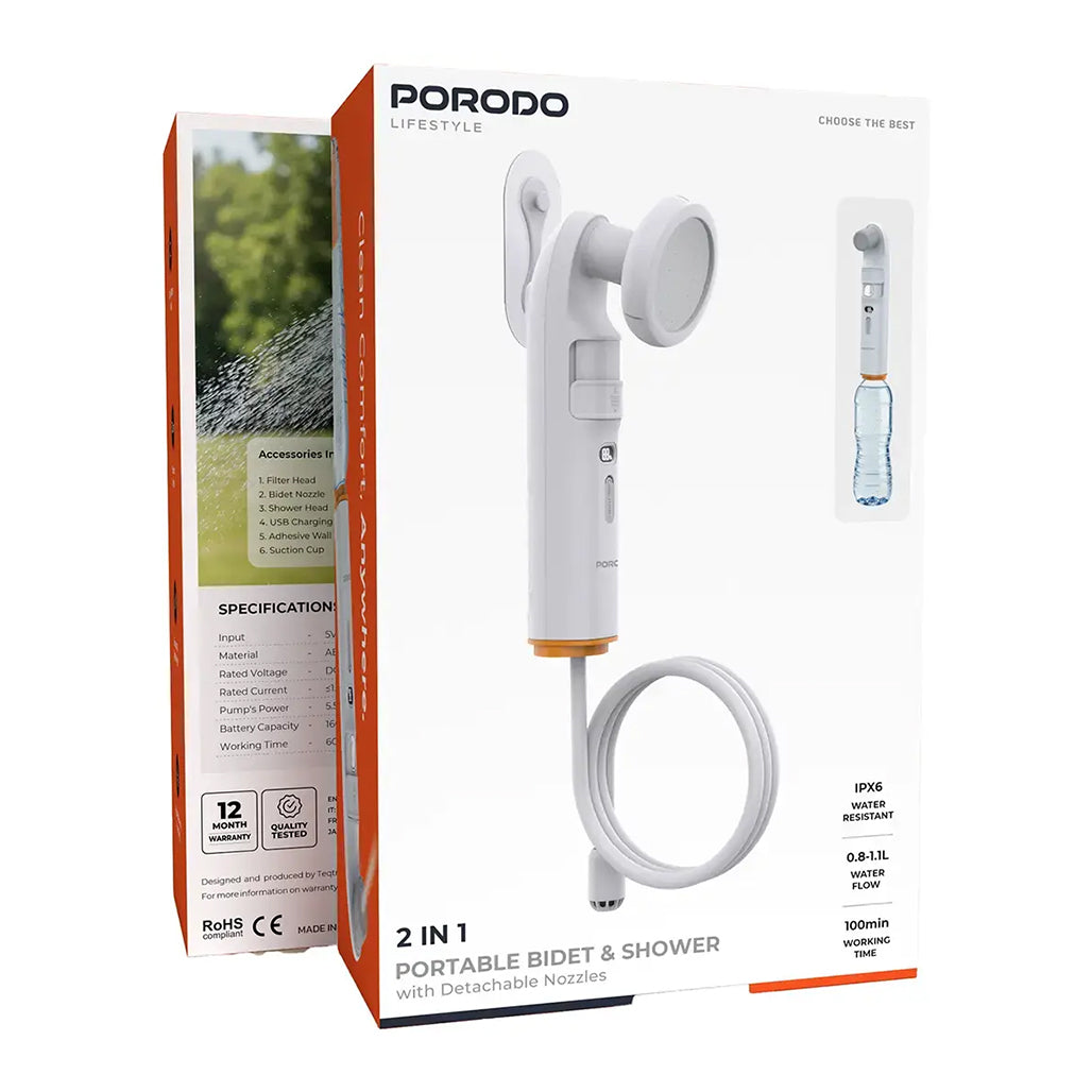A Photo Of Porodo Lifestyle 2-In-1 Portable Bidet & Shower with Detachable Nozzles