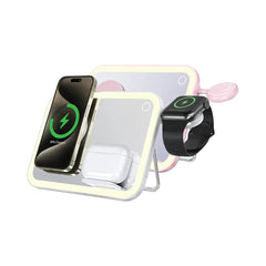 A Photo Of Porodo Multi-Device Wireless Charging Mirror with LED Lights – MagSafe, Adjustable Stand, and Night Light