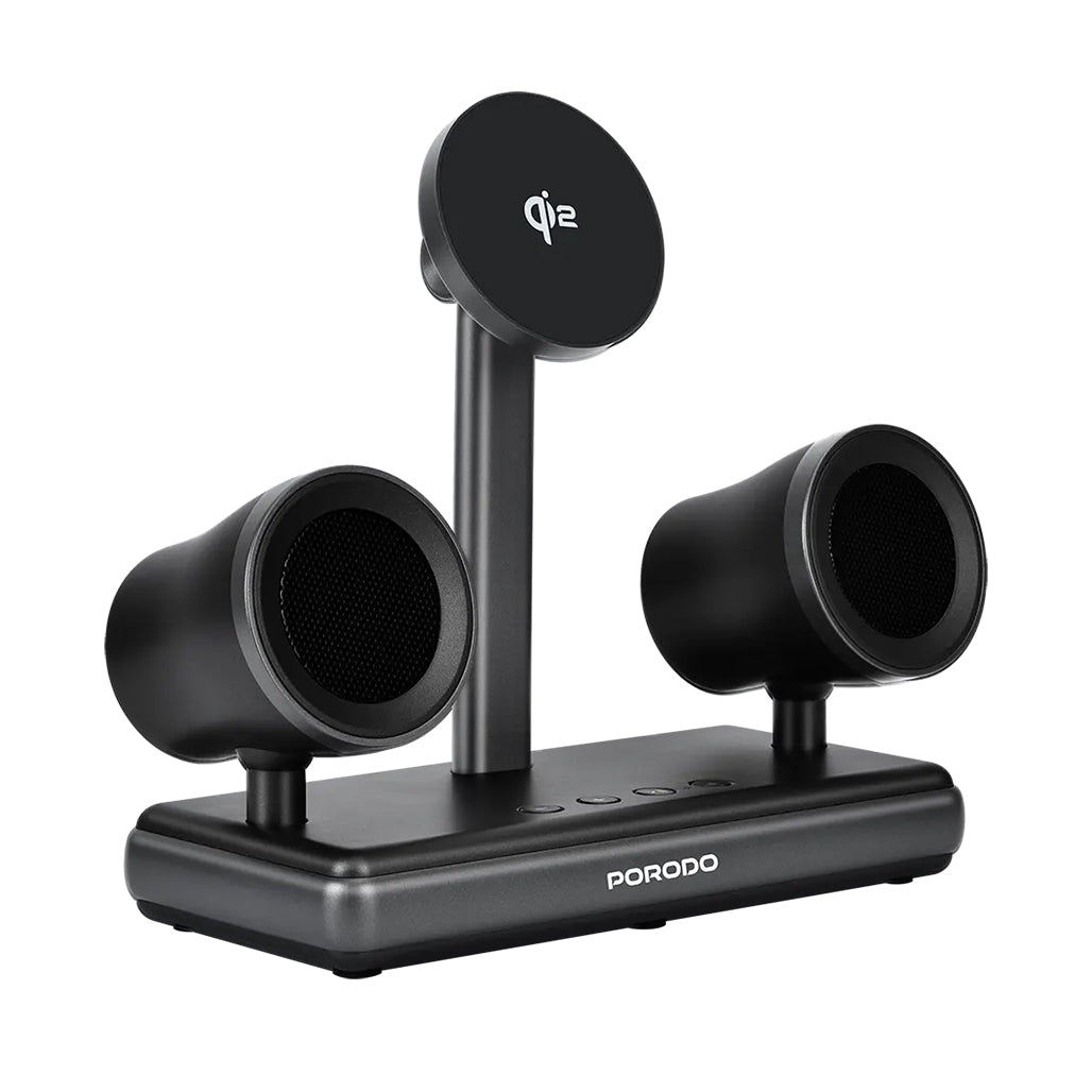 A Photo Of Porodo Wireless Speaker Charging Dock – 15W Fast Charger with Dual HiFi Speakers