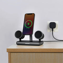 A Photo Of Porodo Wireless Speaker Charging Dock – 15W Fast Charger with Dual HiFi Speakers